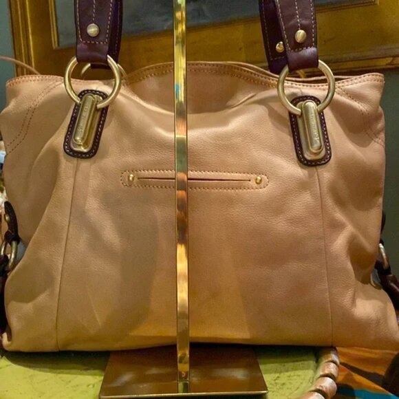 B Makowsky Cream/Brown/Caramel Smooth Leather Large Tote Shoulder Bag EUC - Picture 4 of 17